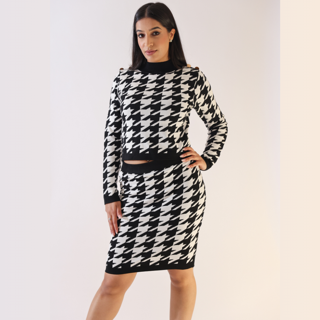 Check Sweater and Skirt Set