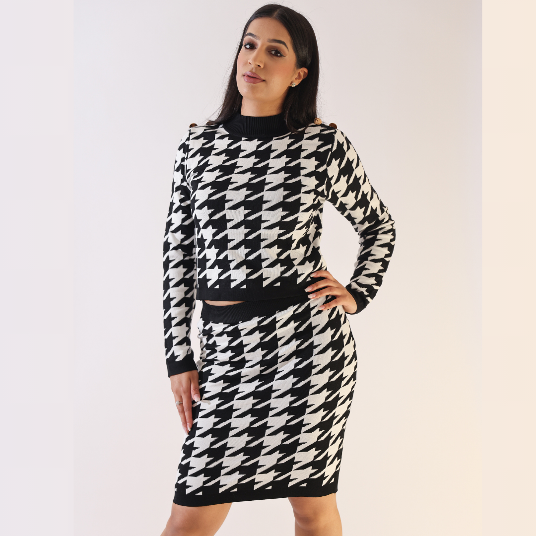 Check Sweater and Skirt Set
