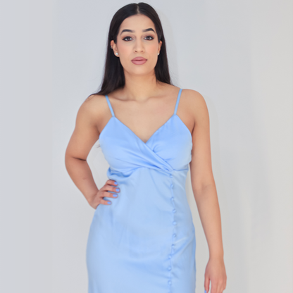 Satin Front Wrap Hem Cami Dress