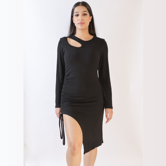 Side Knot Knitted Knee Dress