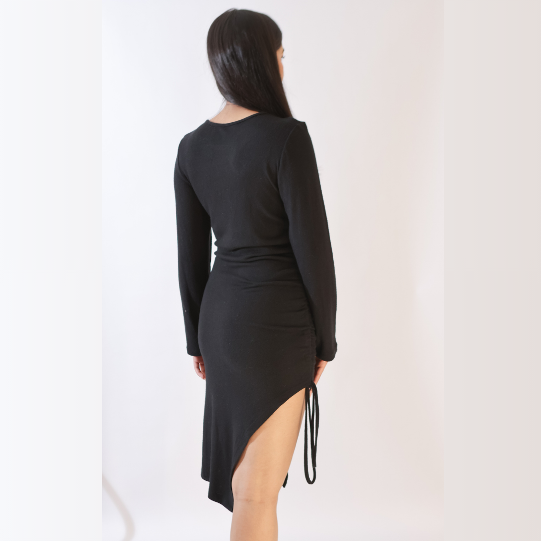 Side Knot Knitted Knee Dress