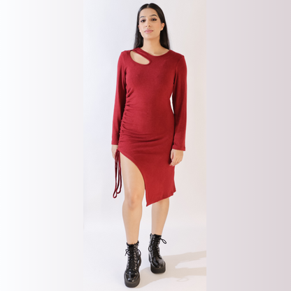 Side Knot Knitted Knee Dress