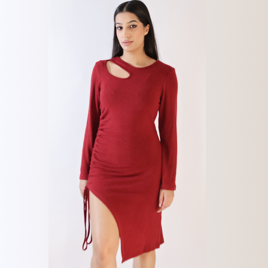 Side Knot Knitted Knee Dress