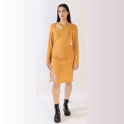 Side Knot Knitted Knee Dress