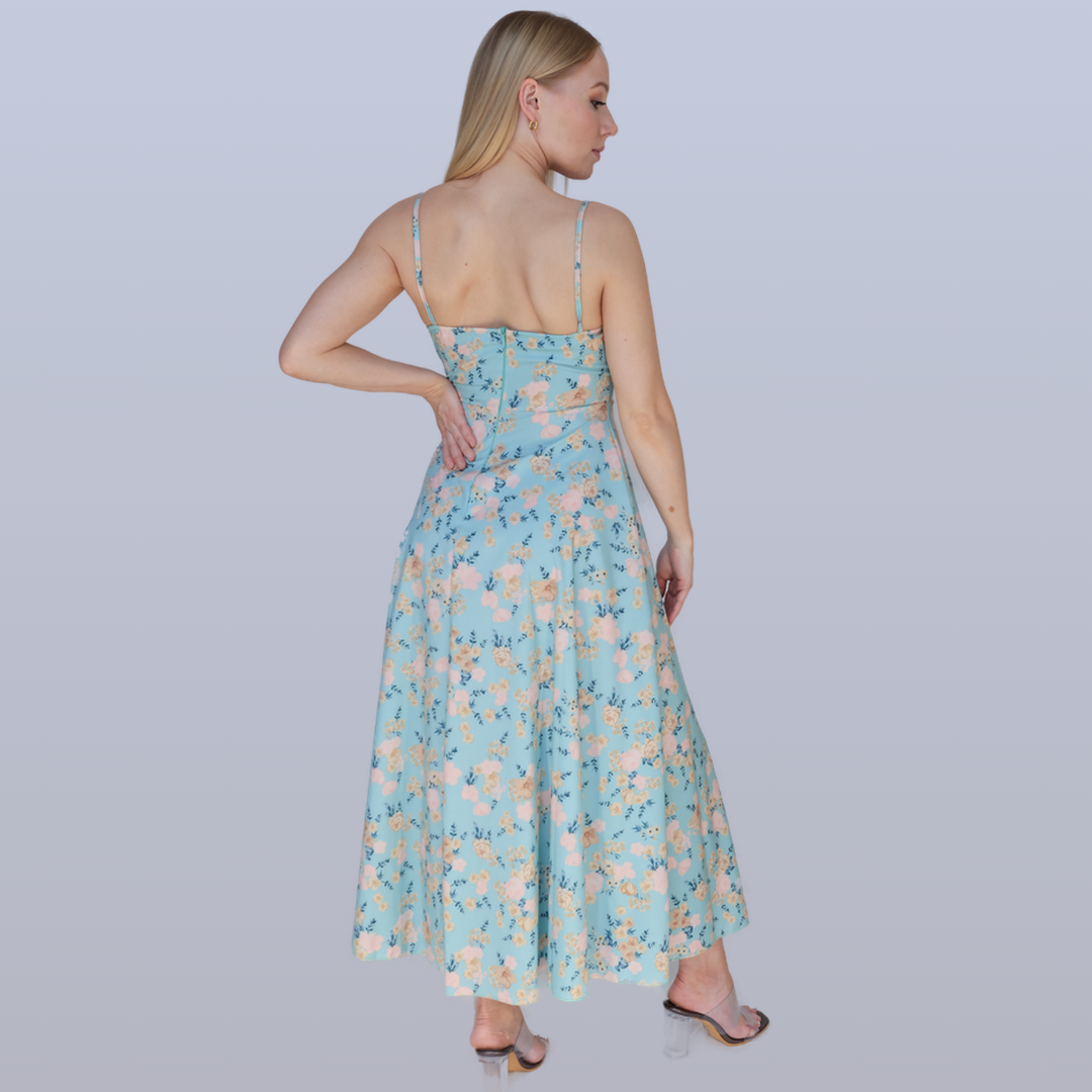 Floral Side Cut Hem Long Dress