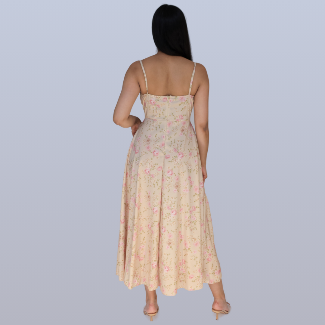 Floral Side Cut Hem Long Dress