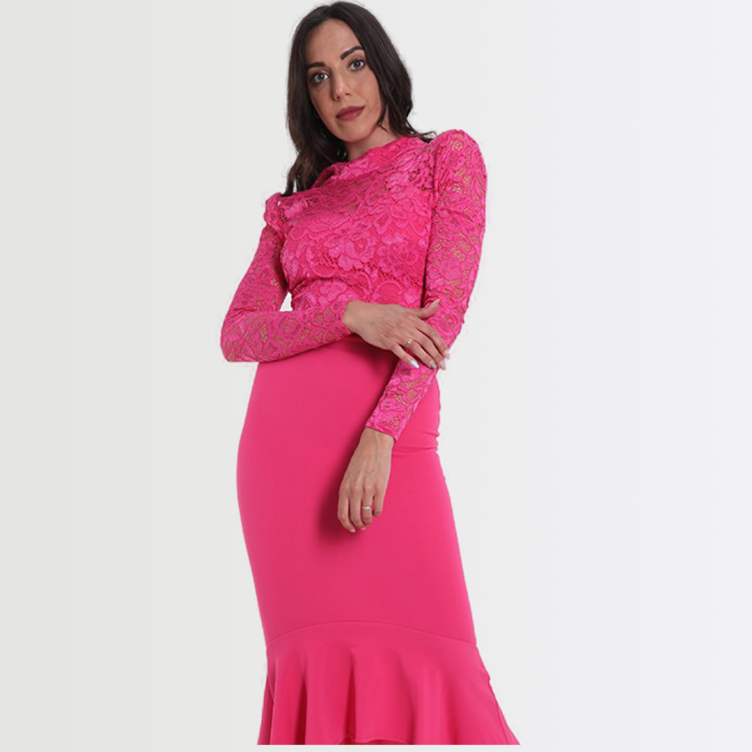 Fuchsia bandeau embroidered lace bodycon dress best sale