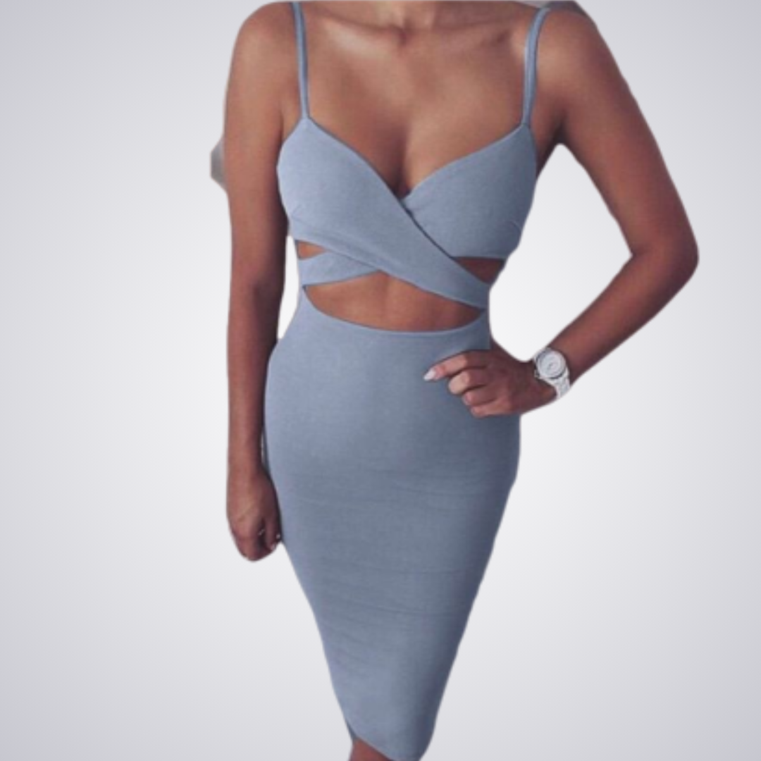 Grey Front Cross Cocktail Dress