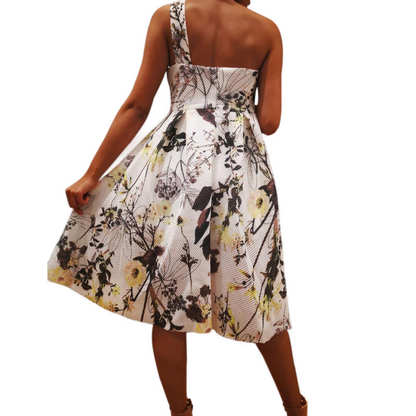 Floral Side Neck strapped Skirt Dress