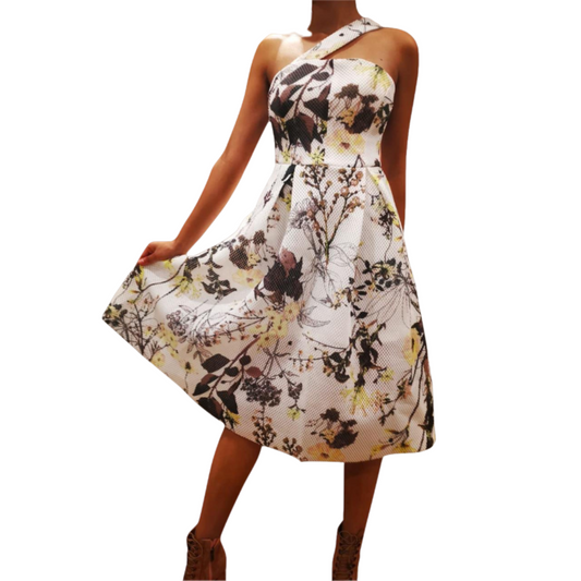 Floral Side Neck strapped Skirt Dress