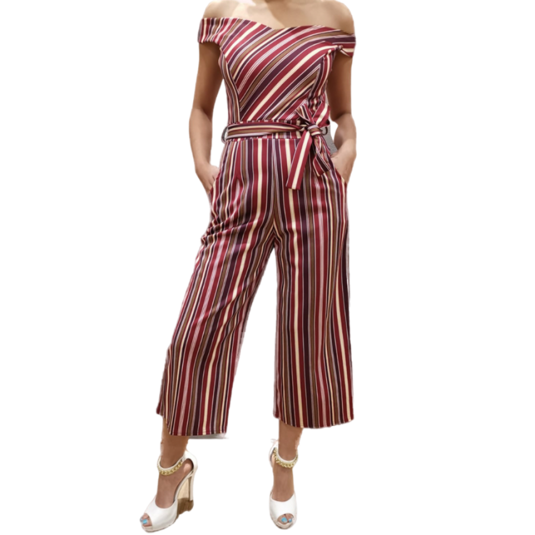 Striped belt-detailed Jumpsuit