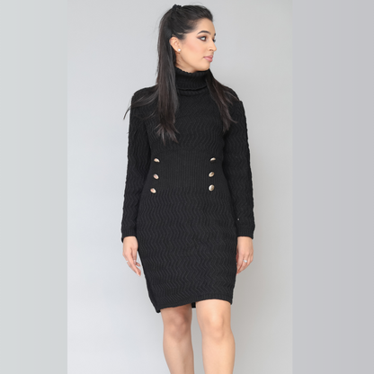 High Neck Buttoned Knitted Dress Fimonaa High Neck Buttoned Knitted Dress Fimonaa