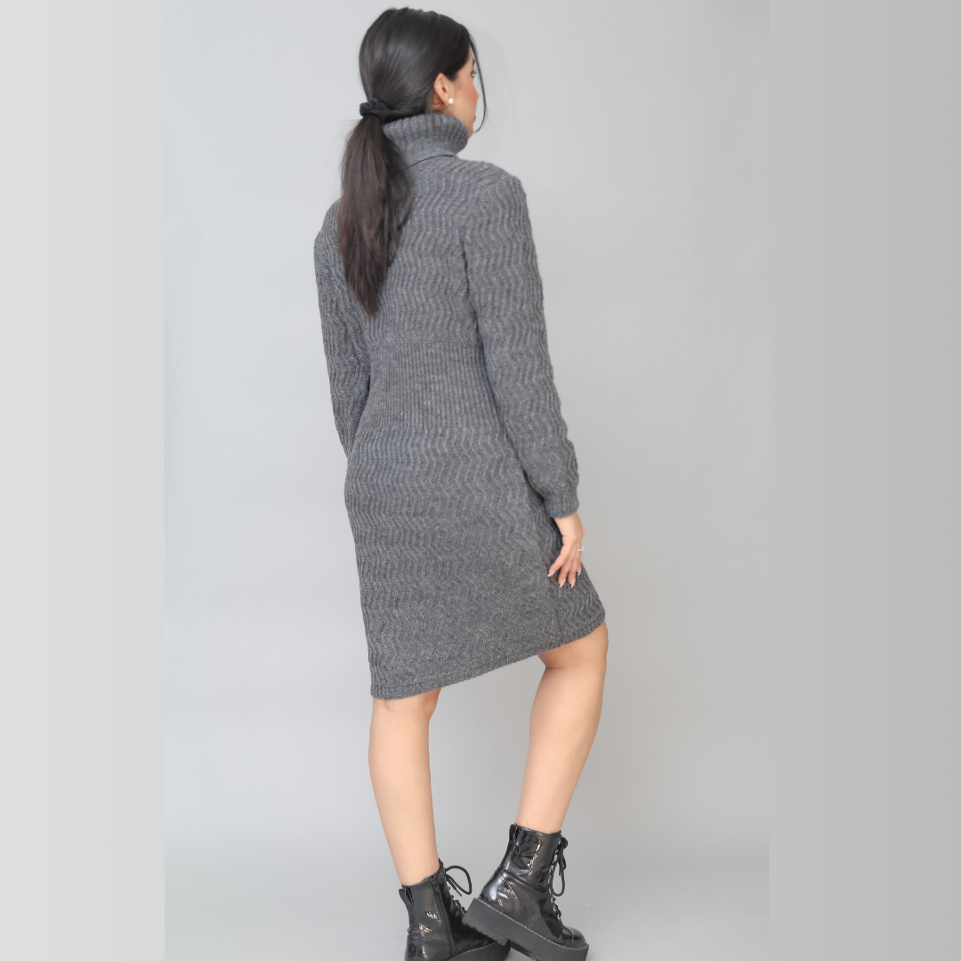 High Neck Buttoned Knitted Dress