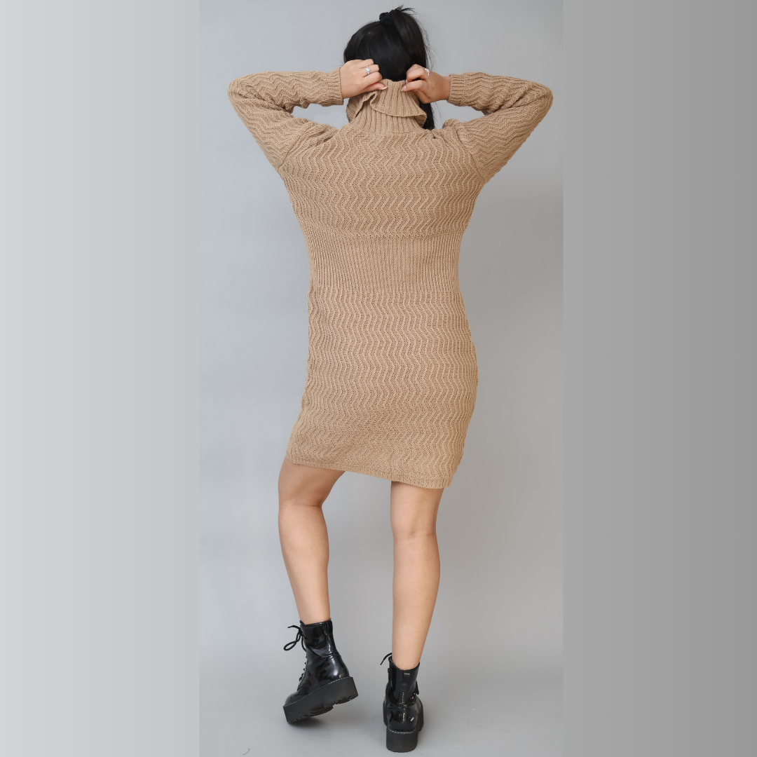 High Neck Buttoned Knitted Dress