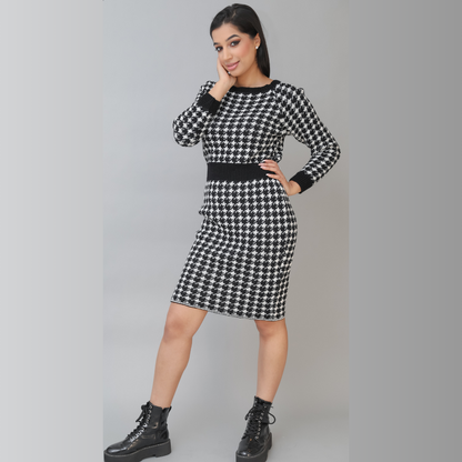 Designer Check Knitted Dress