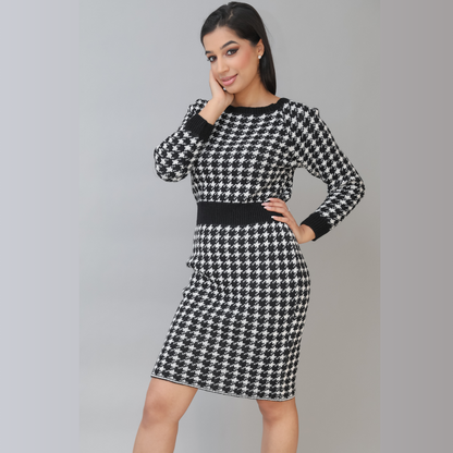 Designer Check Knitted Dress