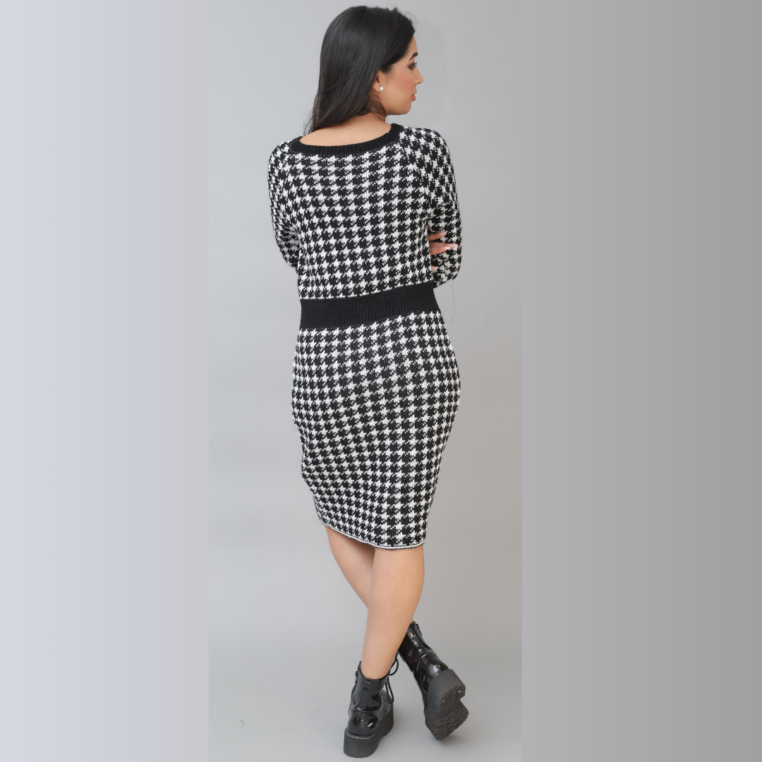 Designer Check Knitted Dress